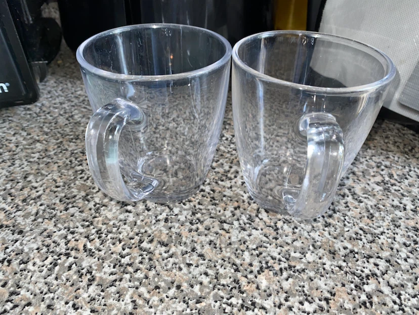 Set of two clear glass mugs