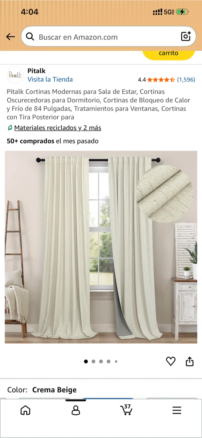 Pitalk 100% Blackout Curtains, Crema Beige