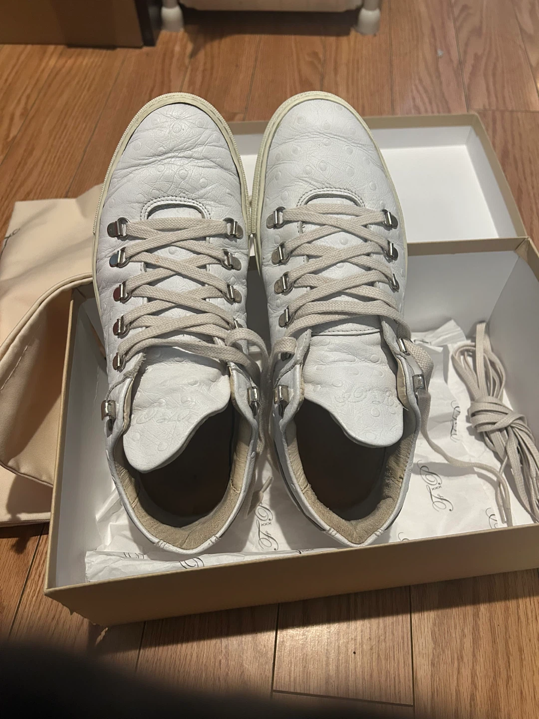 Filling Pieces White Ostrich Leather Sneakers