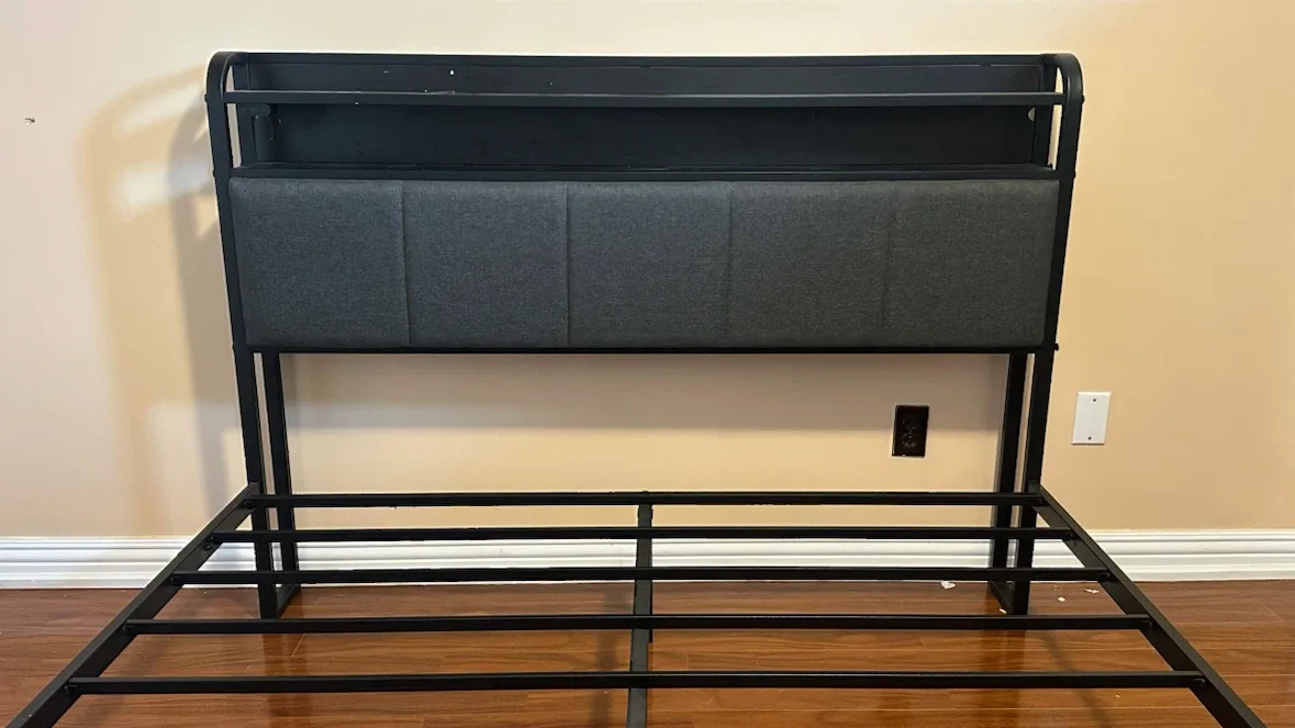 Black Metal Bed Frame with Built-in Headboard Storage - photo 2