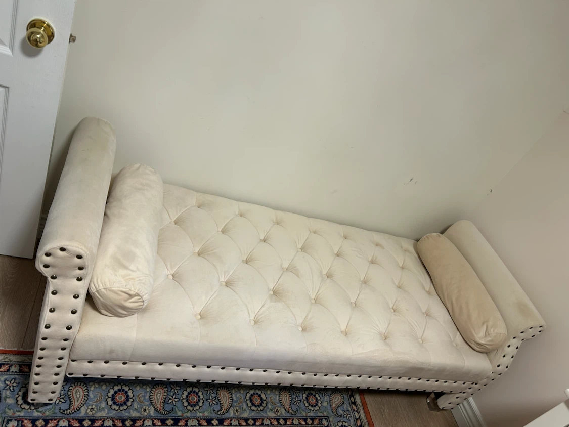 Cream Tufted Chaise Lounge Bench - photo 2