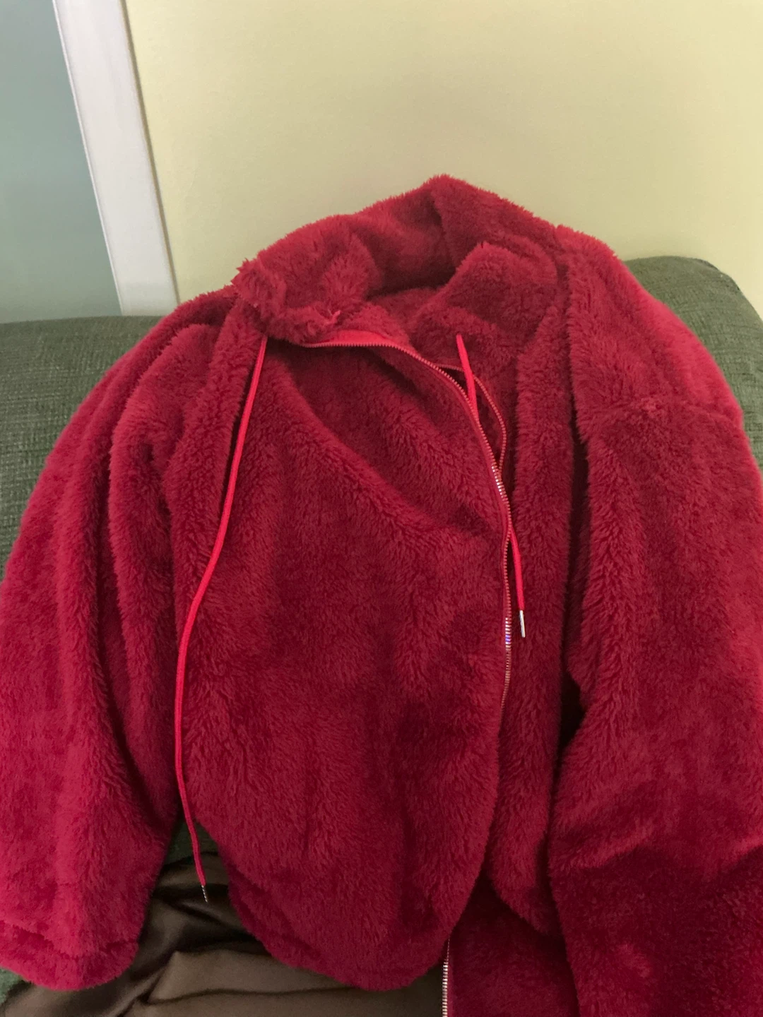 Red Faux Fur Zip-Up Hoodie