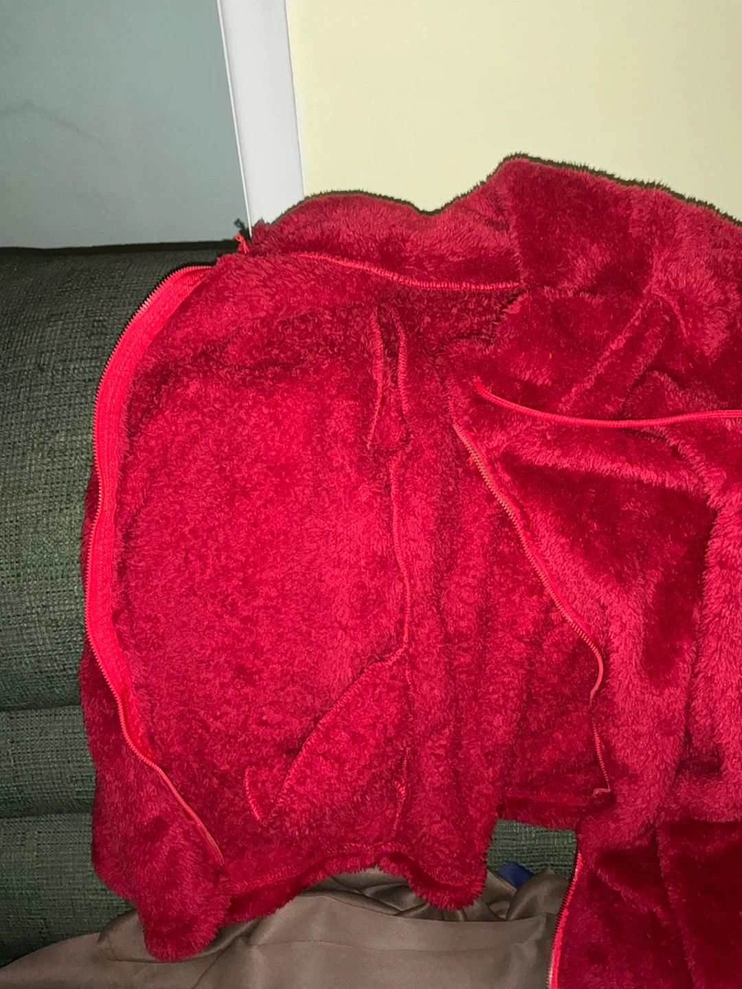 Red Faux Fur Zip-Up Hoodie - photo 3