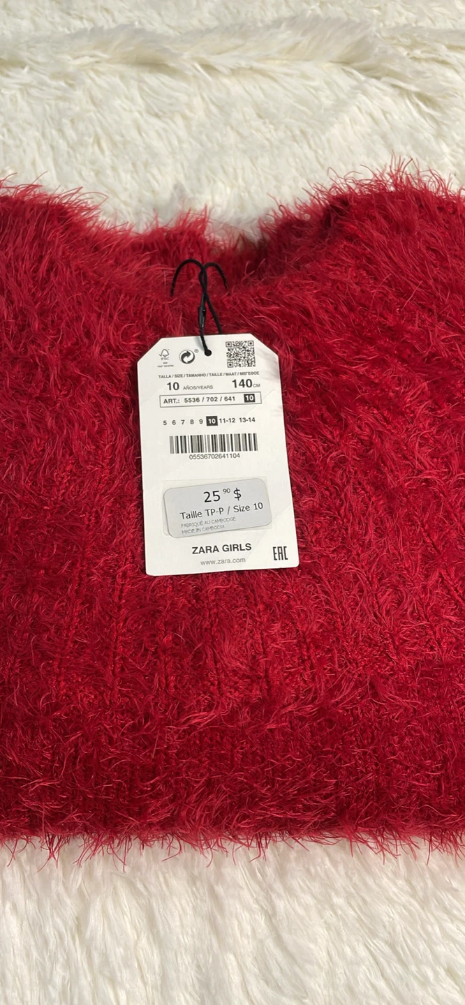Zara Girls Red Fuzzy Sweater 10 yrs (#G12) - photo 3