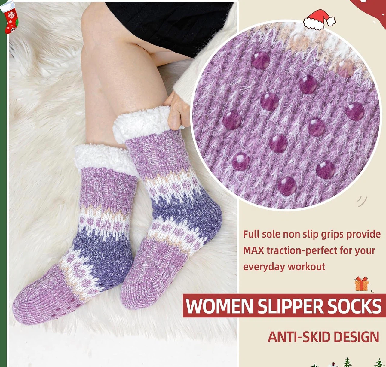Purple Patterned Women Slipper Socks（size 5-10） - photo 2