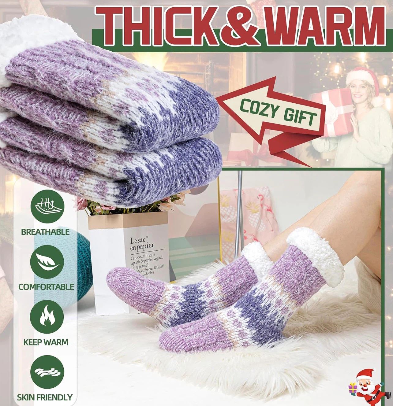 Purple Patterned Women Slipper Socks（size 5-10） - photo 4