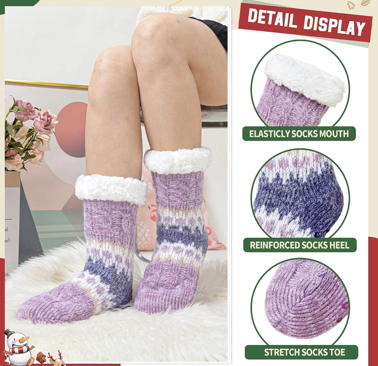 Purple Patterned Women Slipper Socks（size 5-10） - photo 5