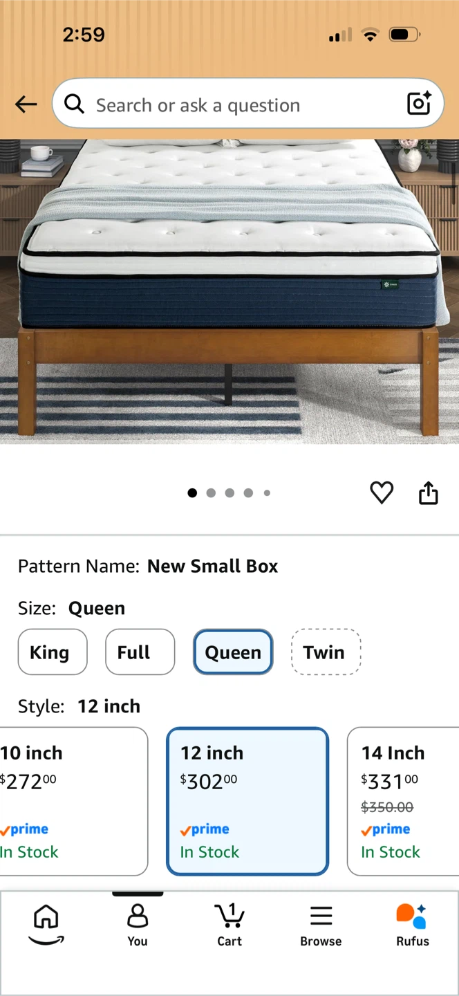 Zinus Green Tea Cooling Gel Memory Foam Queen Mattress