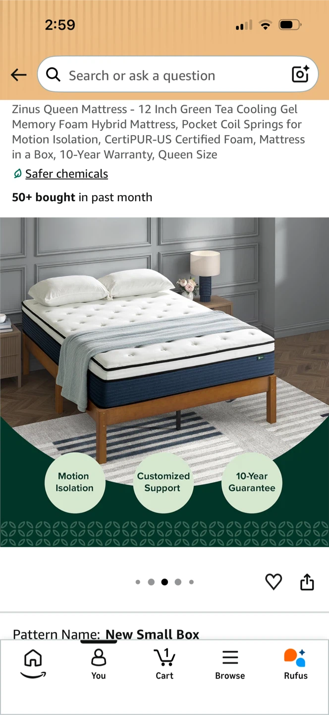 Zinus Green Tea Cooling Gel Memory Foam Queen Mattress - photo 2