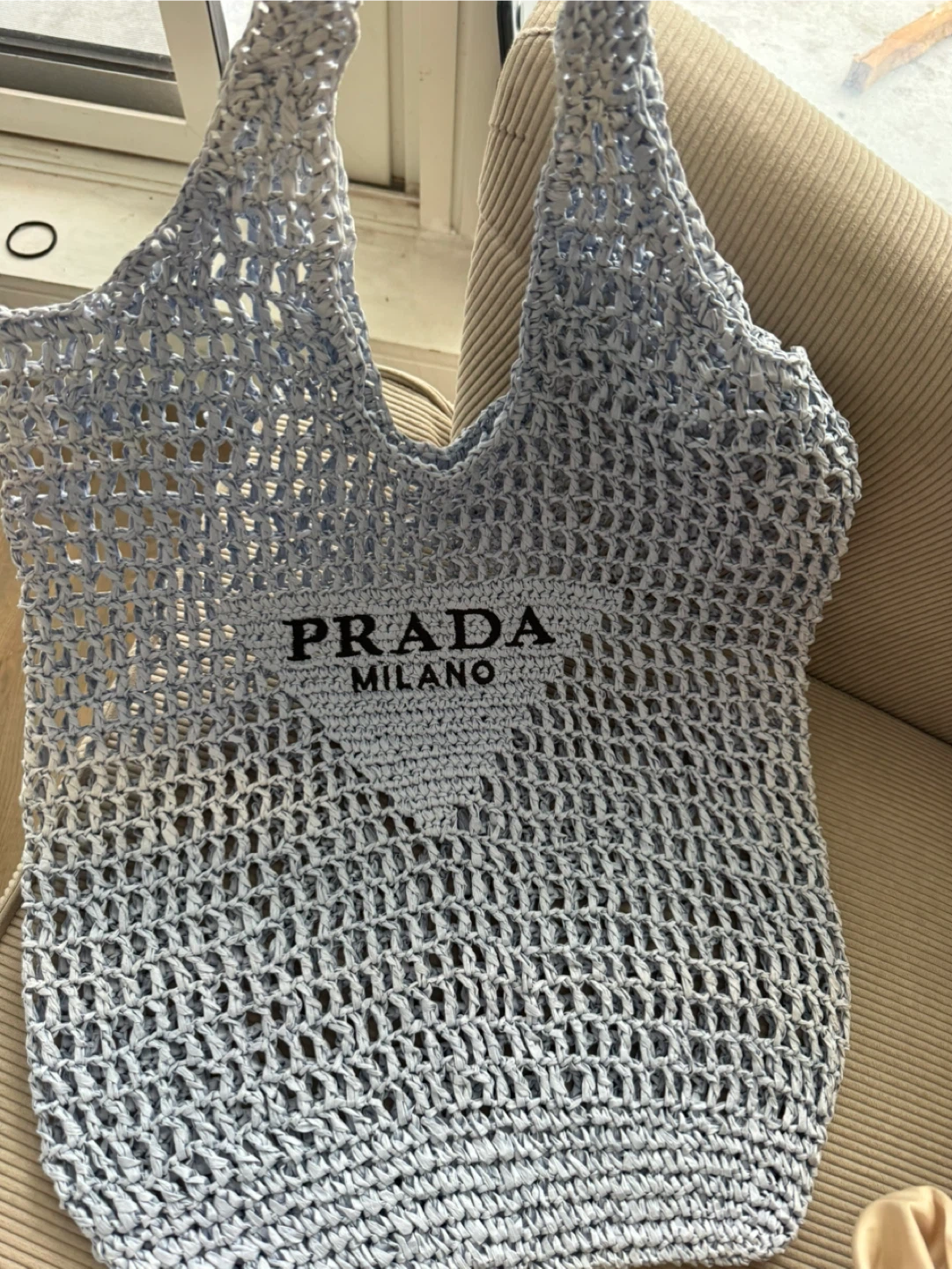 Prada Milano Light Blue Crochet Tote Bag