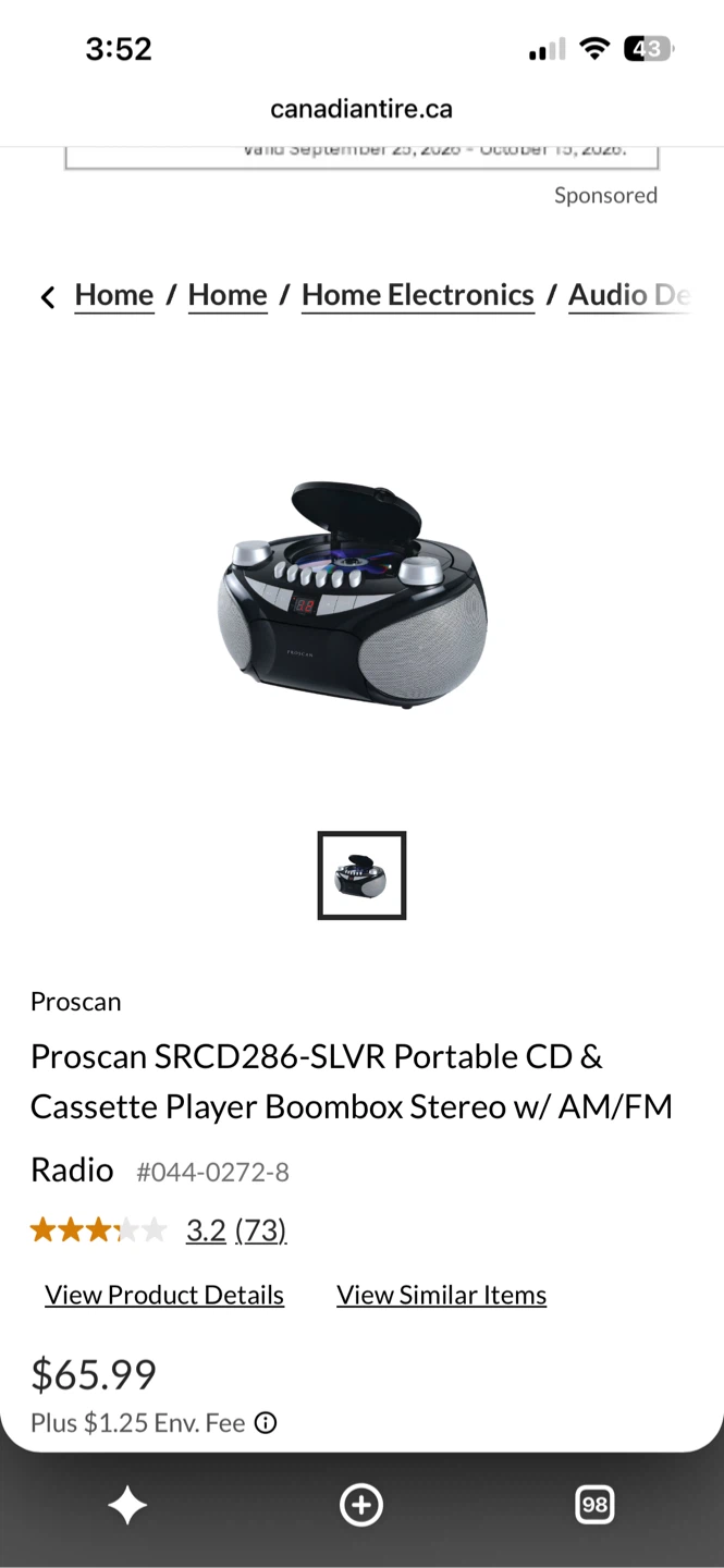 Proscan SRCD286-SLVR Portable CD and Cassette Boombox