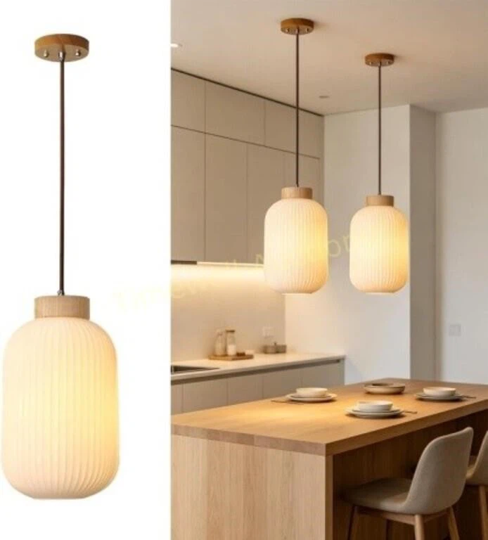 2 Pack Ribbed Glass Pendant Lights - photo 2