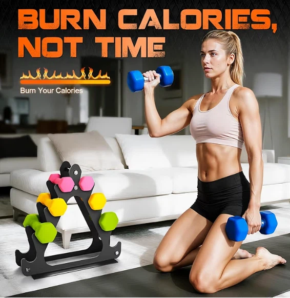 A-Frame Dumbbell Rack with 4 sets of dumbbells