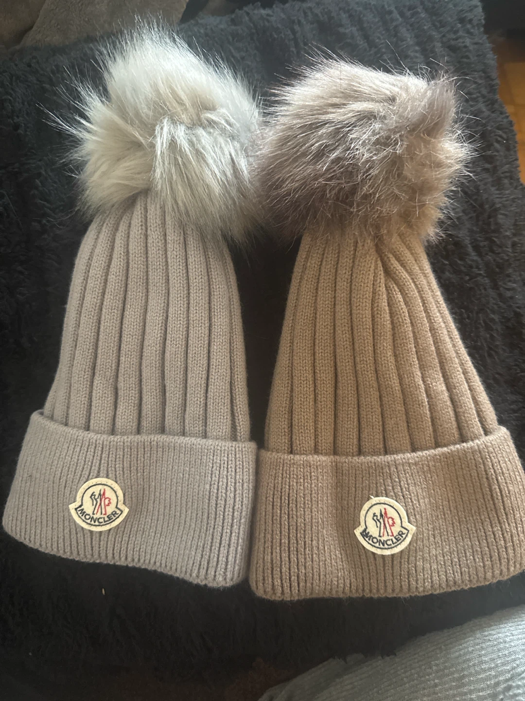 Two Ribbed Pom-Pom Beanies