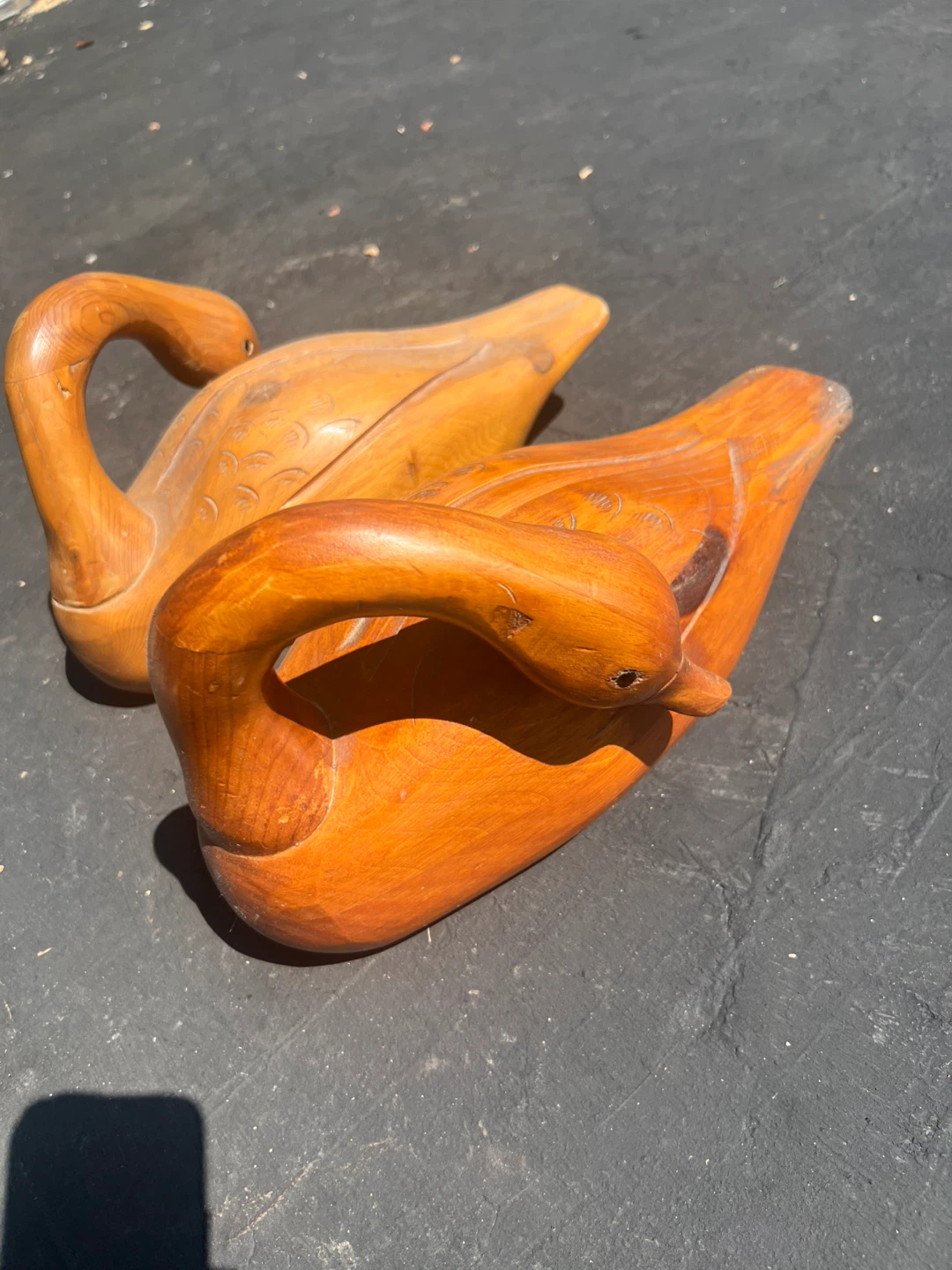 Set of 2 Hand-Carved Wooden Swans