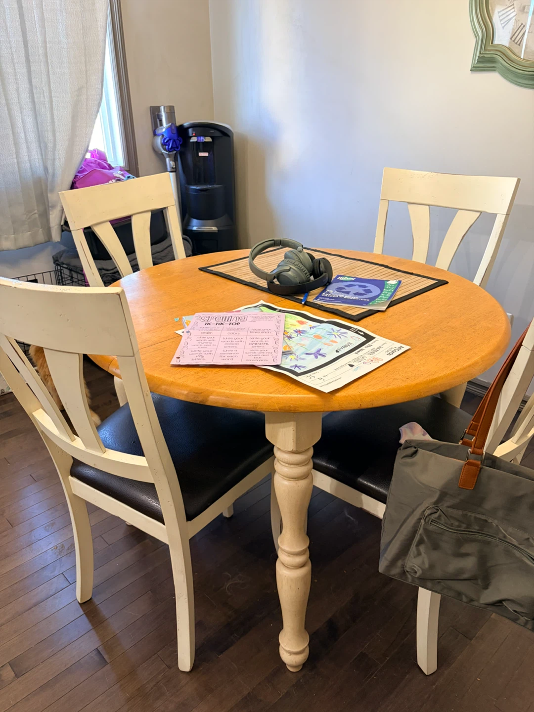 Round Wooden Dining Table with Four Chairs