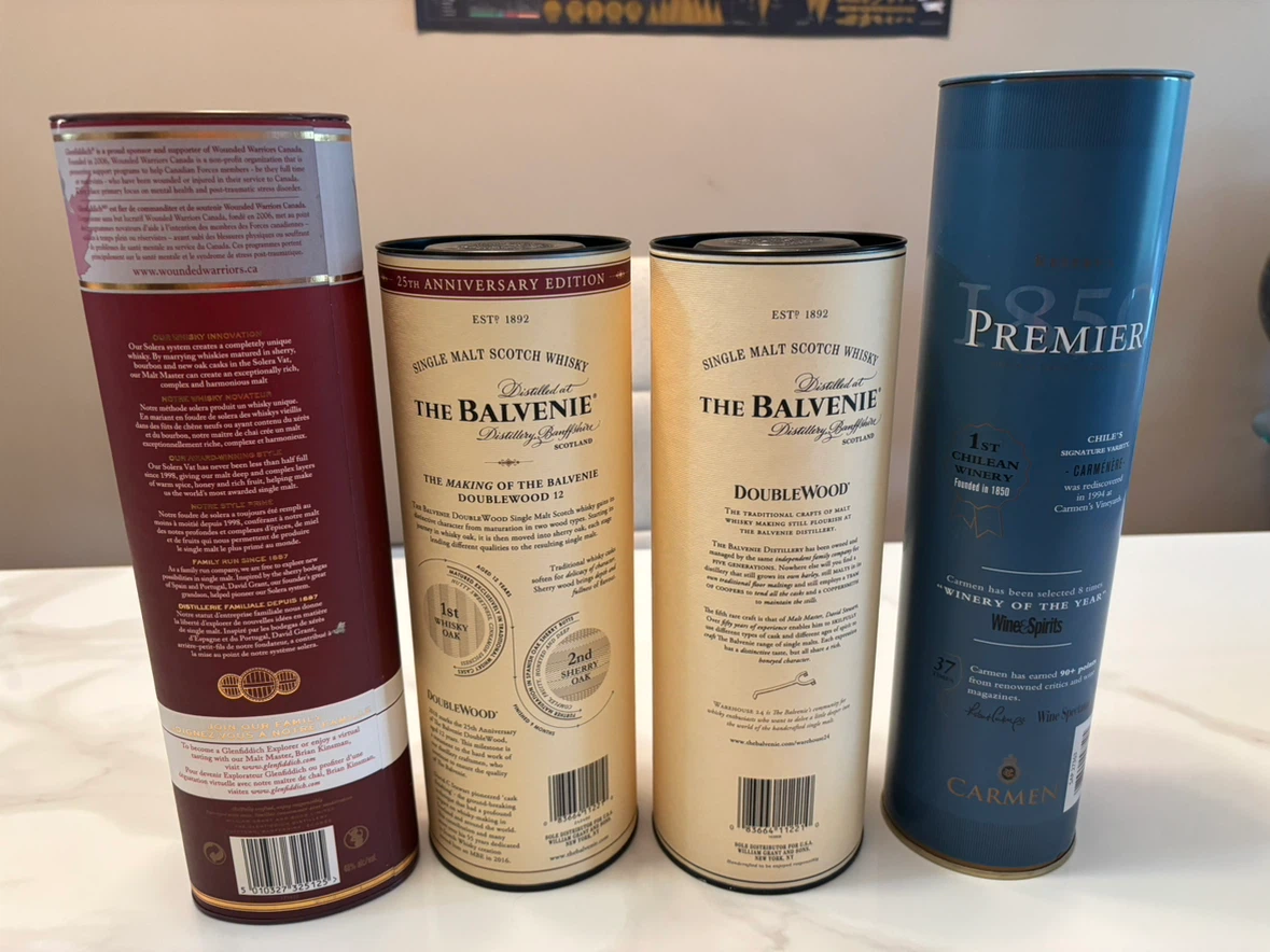 Set of 4 Empty Whisky and Wine Presentation Tubes - photo 2