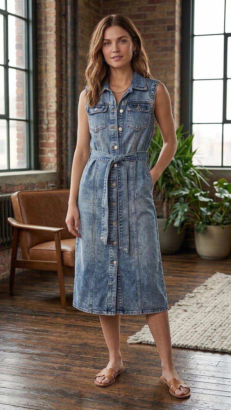 Denim Midi Shirt Dress