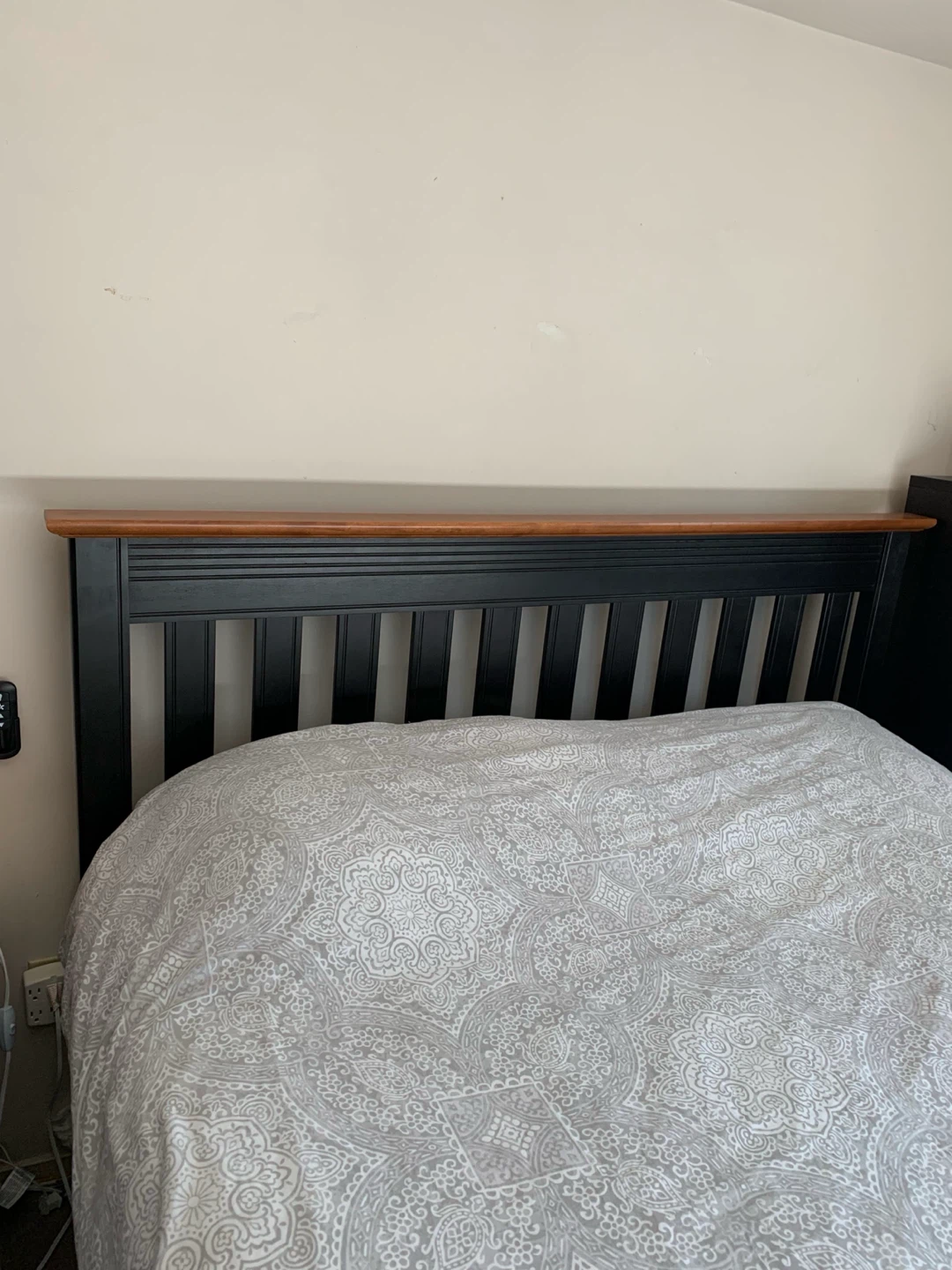 Black and Wooden Queen Bed Headboard