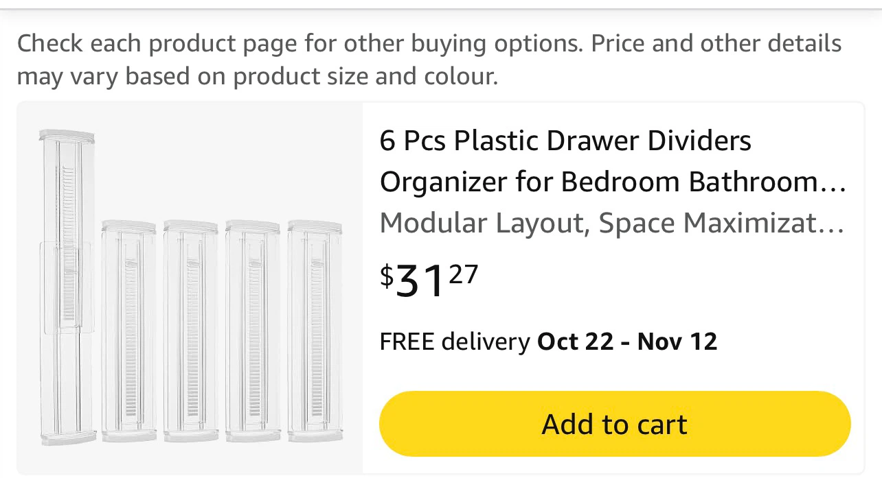 BRAND NEW 6-Piece Adjustable Plastic Drawer Dividers - photo 2