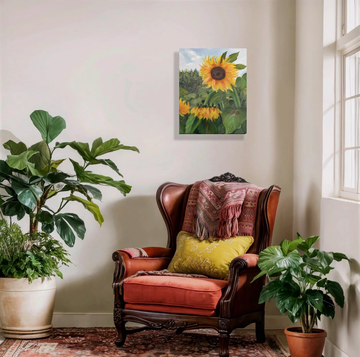 Original Sunflower Painting,Farmhouse Wall Decor (20×16 Inch) - photo 3