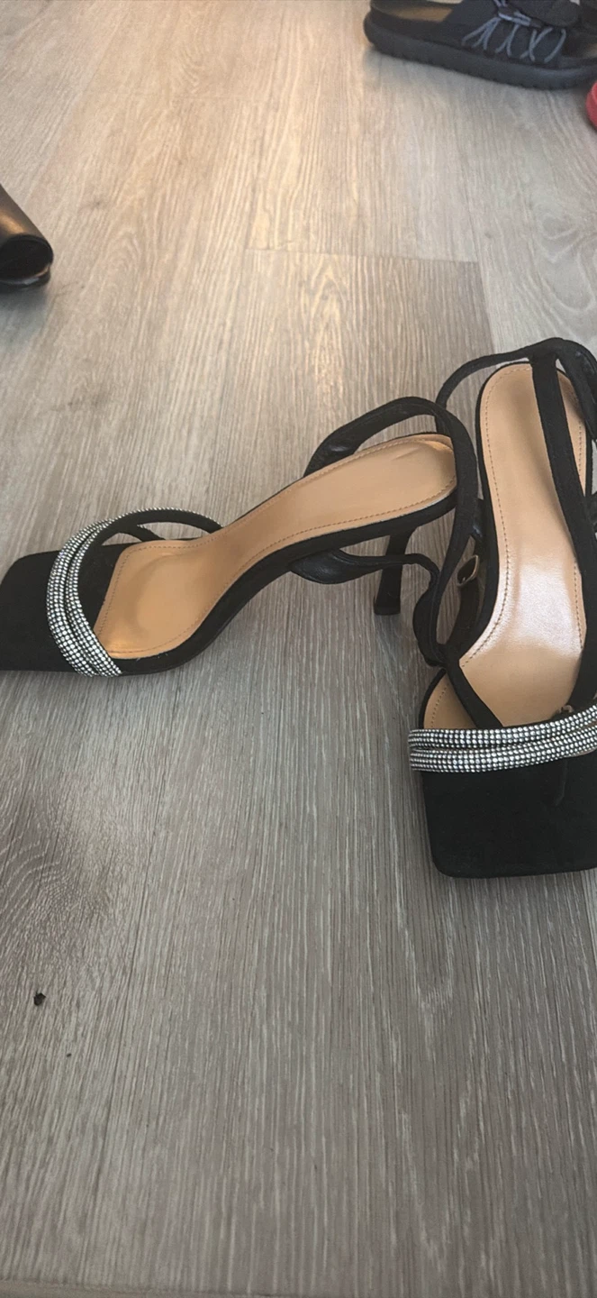 Black Heeled Sandals with Rhinestones - photo 2