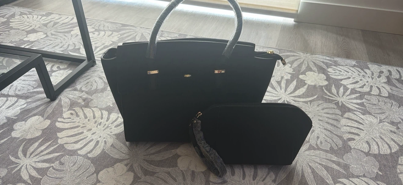 New black tote bag with matching clutch