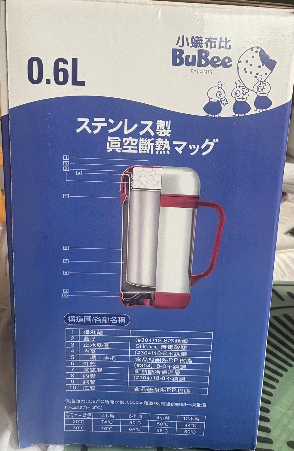 BNIB Sun Kung BuBee Stainless Steel Vacuum Mug 0.6L - photo 3