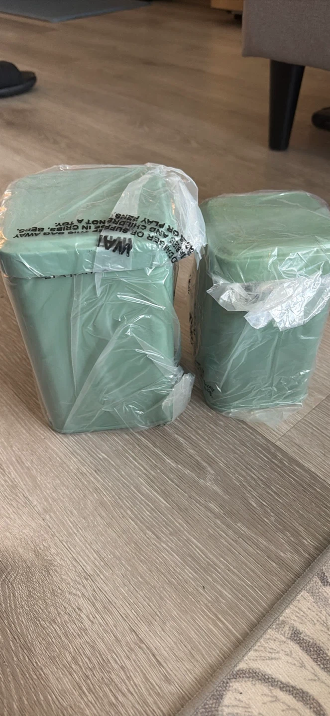 Set of two sage green storage canisters