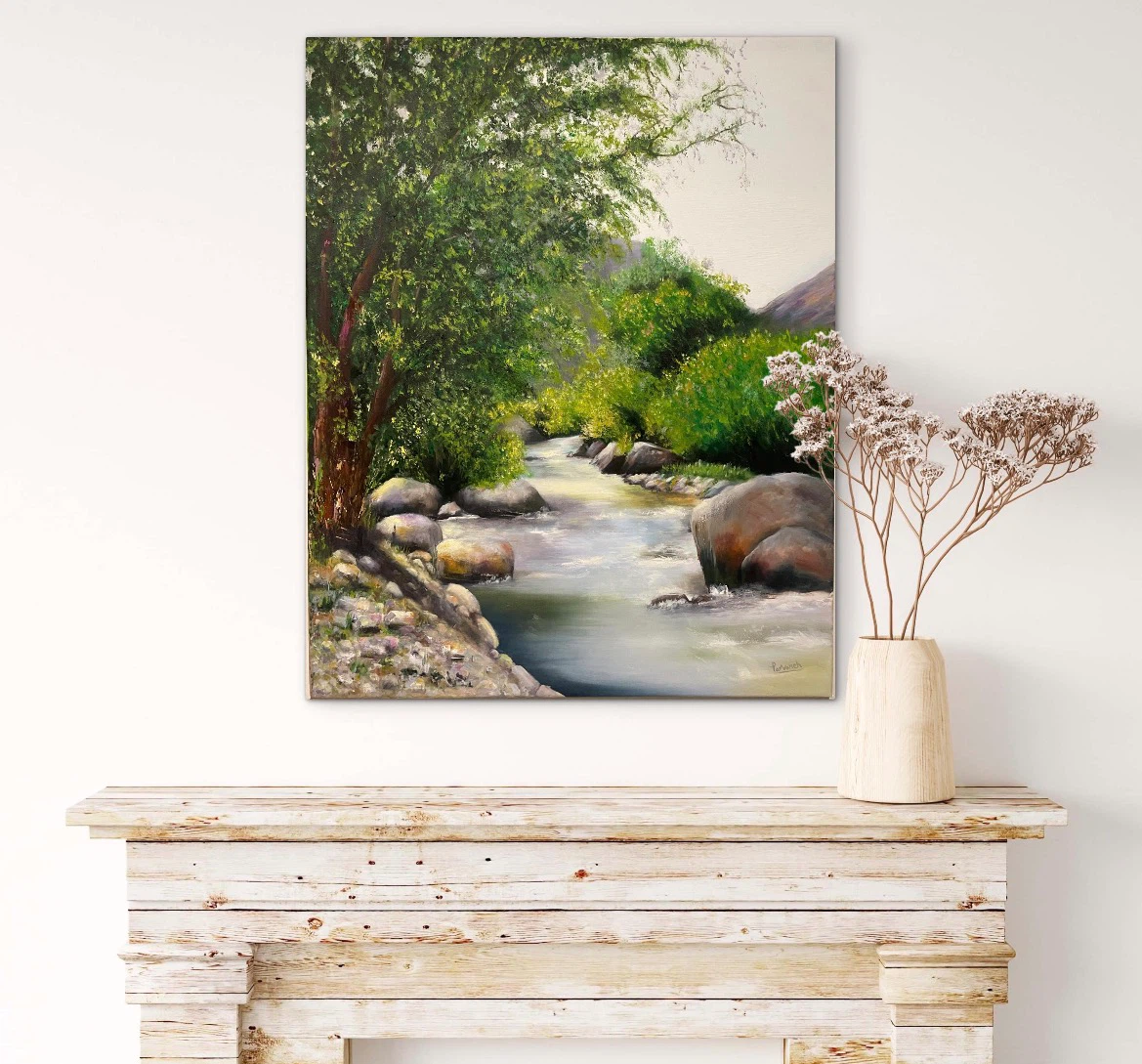 Original Tranquil River Painting,Modern Wall Decor (24X30 Inch)