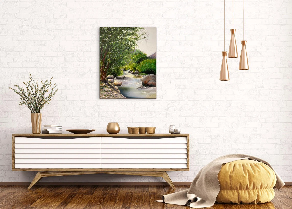 Original Tranquil River Painting,Modern Wall Decor (24X30 Inch) - photo 3