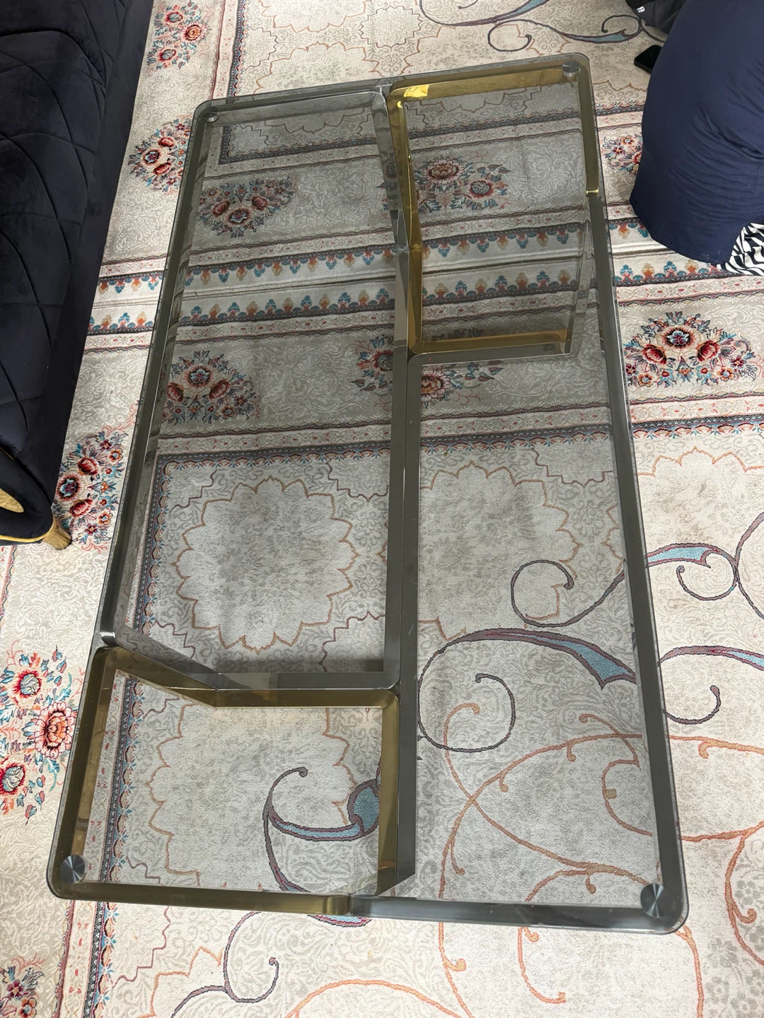 Modern Glass and Gold Metal Coffee Table