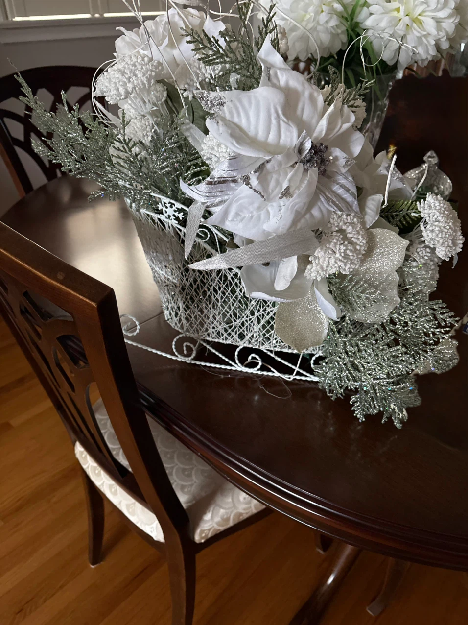 White Christmas Sleigh Floral Arrangement