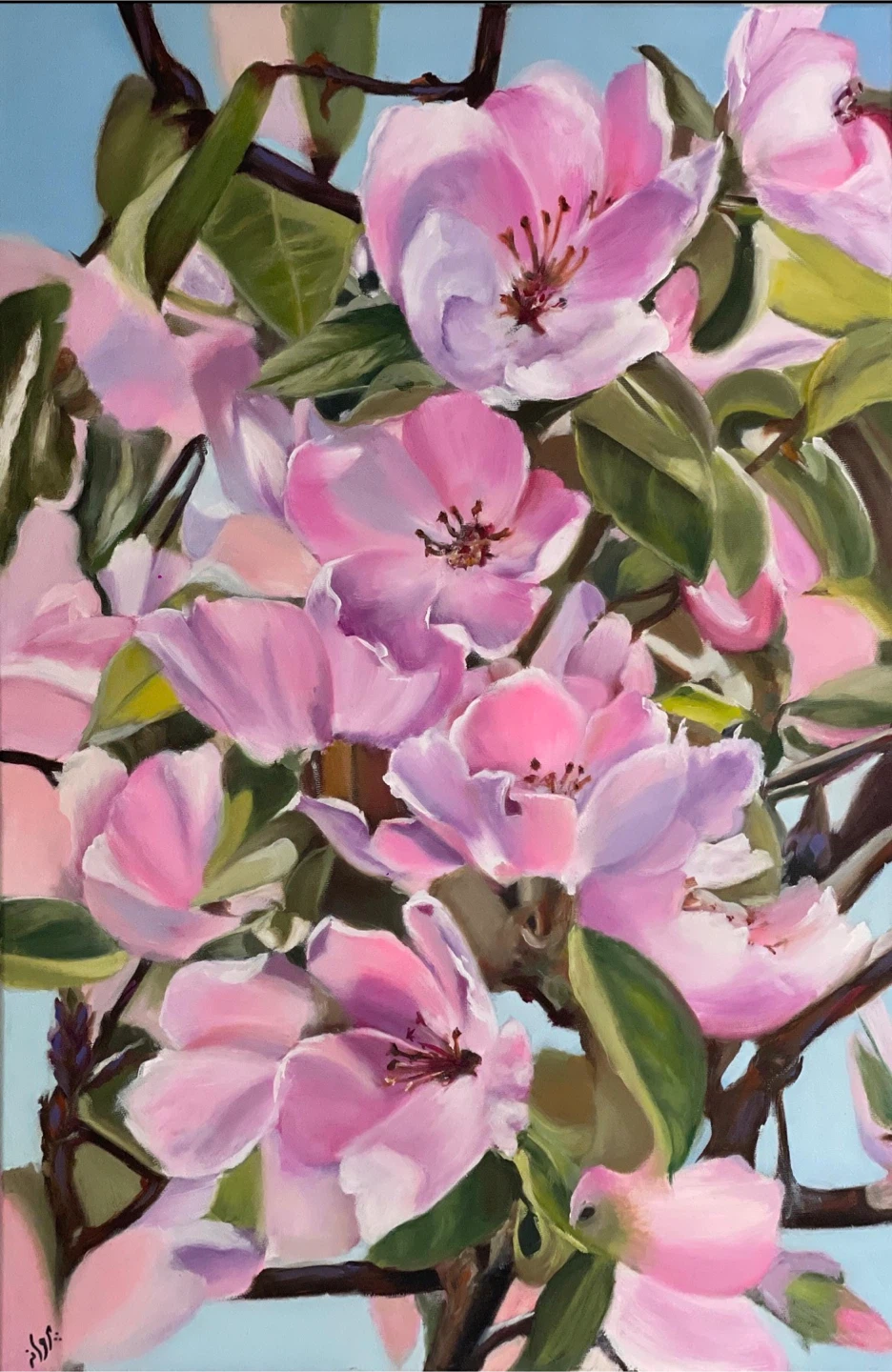 Original Pink Blossom Painting,Botanical Wall Decor (24x16 Inch) - photo 2