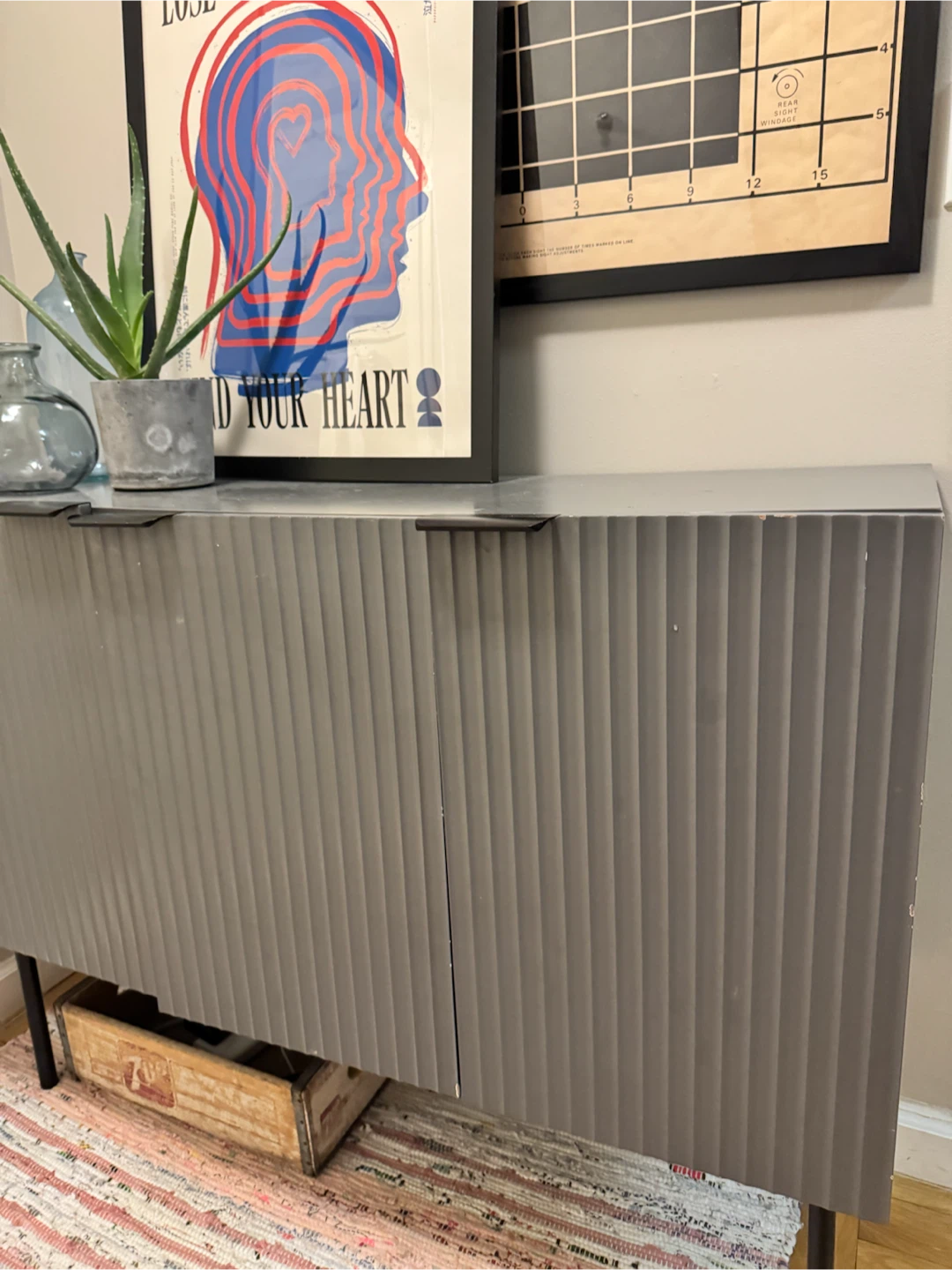 Modern Gray Fluted Sideboard Cabinet