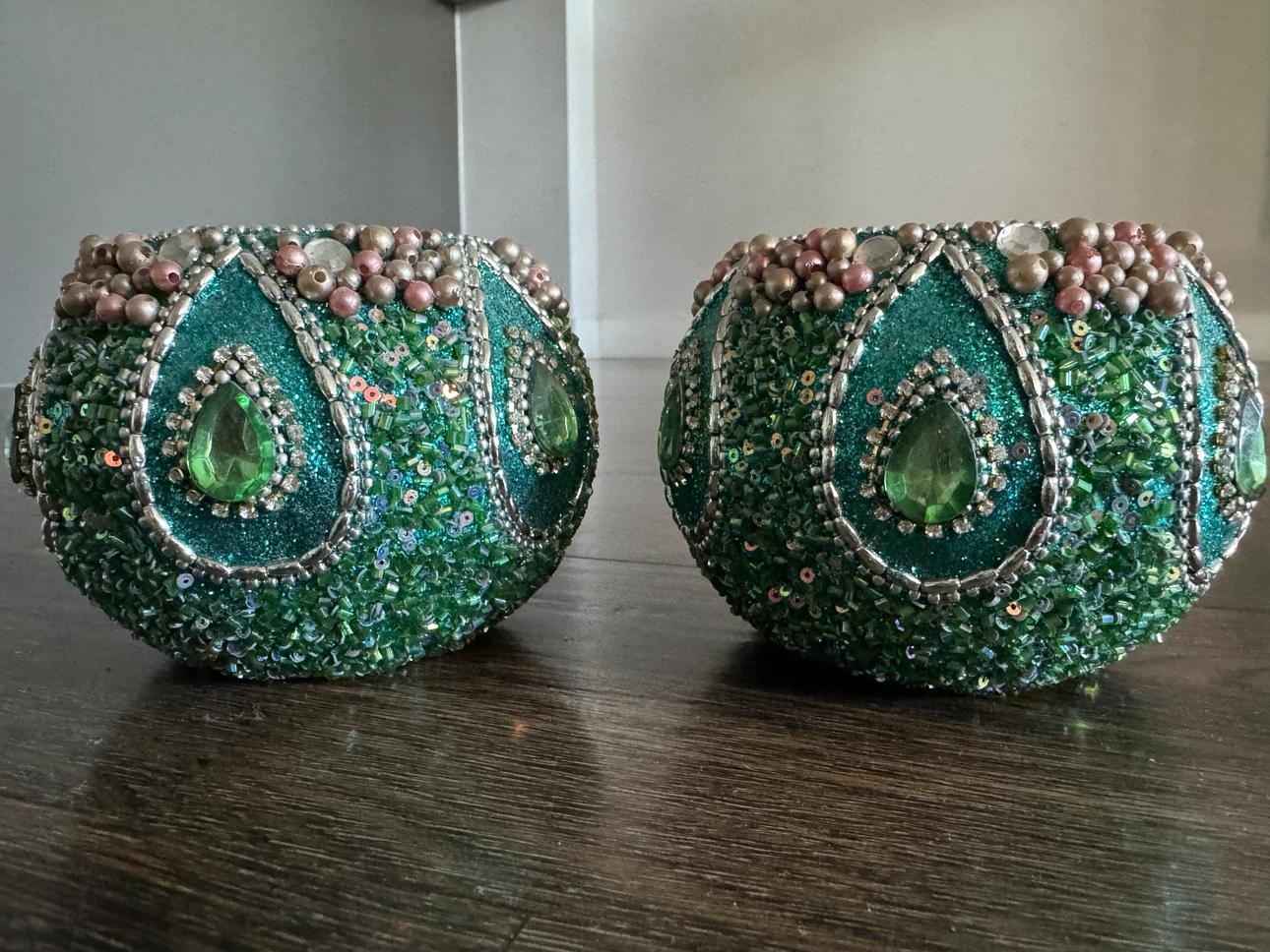 Set of Two Decorative Beaded Votive Candle Holders