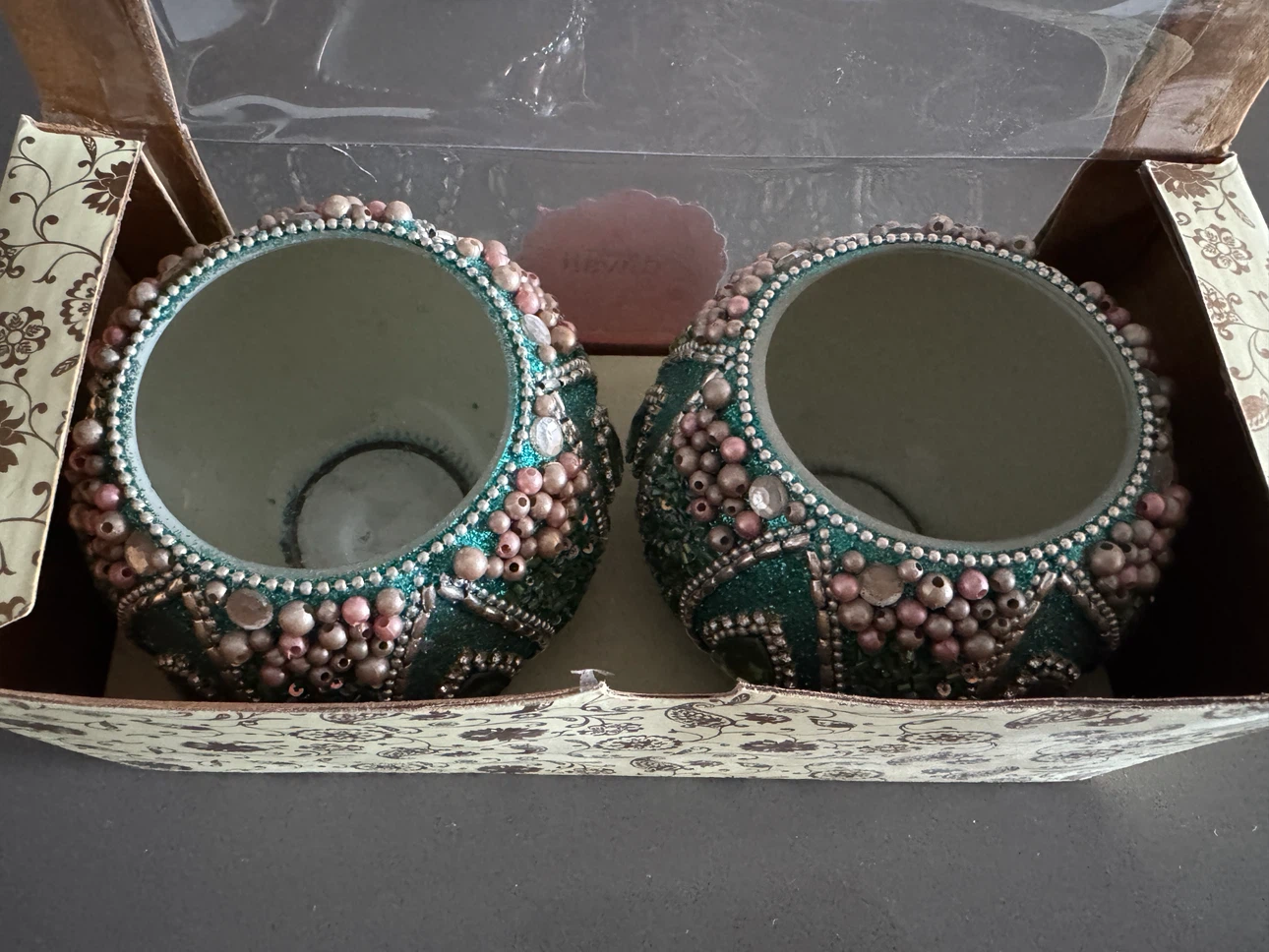 Set of Two Decorative Beaded Votive Candle Holders - photo 2