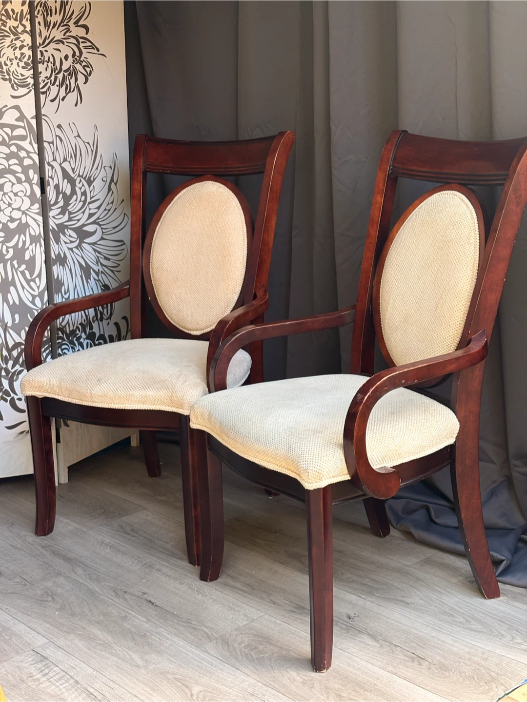 Set of Two Dark Wood Armchairs