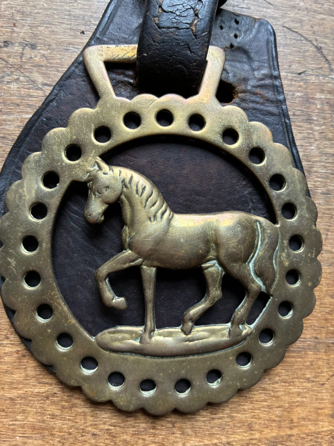 Antique Vintage Horse Brass Martingale Leather Harness