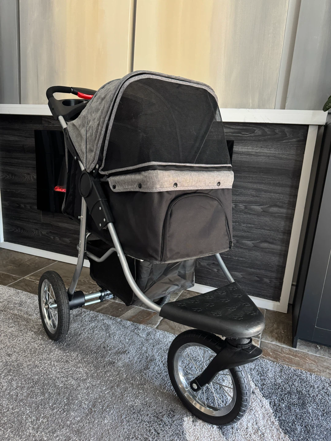 Pawhut Luxury Pet Stroller 3 Rubber Wheels Canopy Zippered Mesh