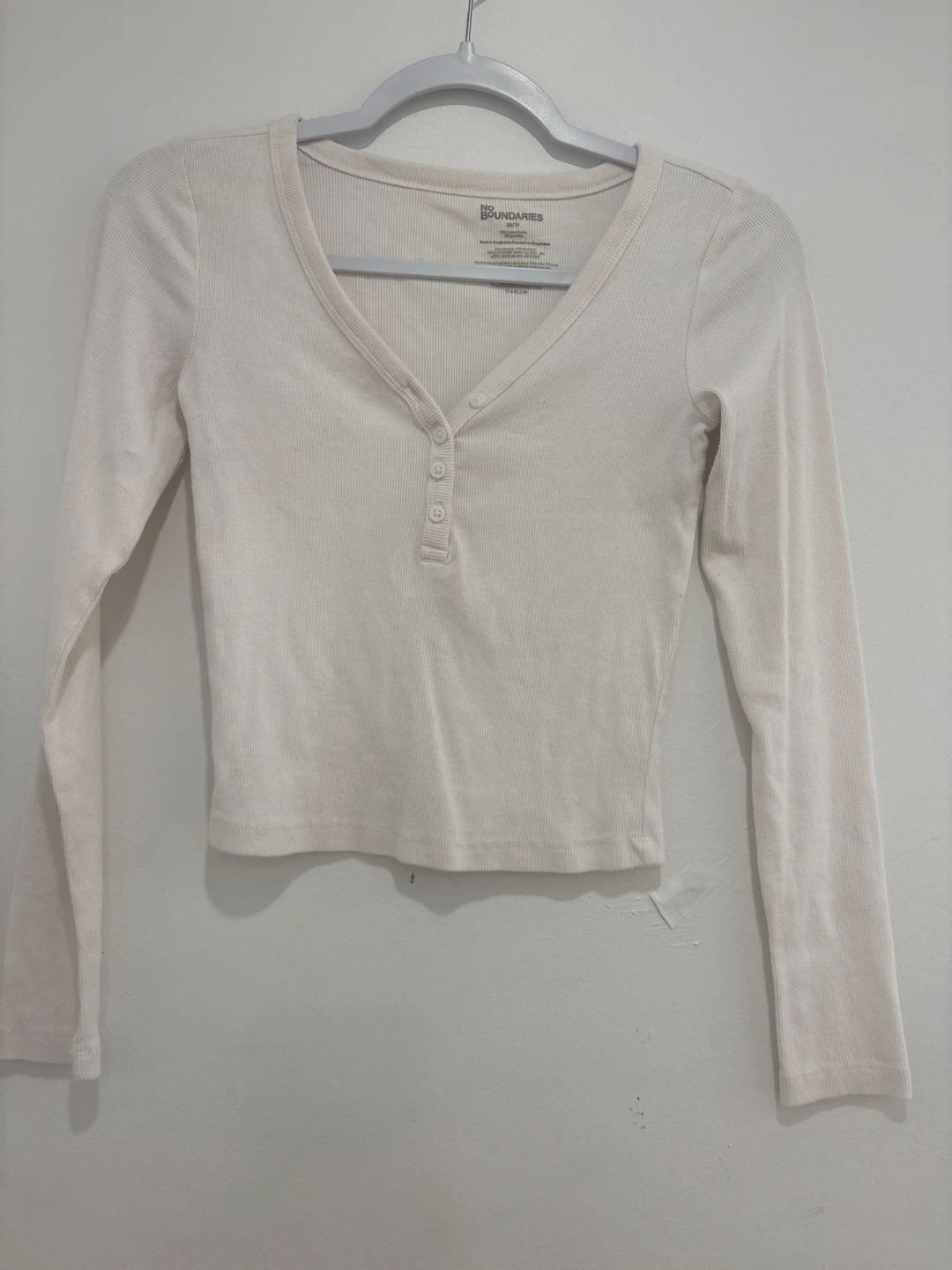 No Boundaries Cream Ribbed Long Sleeve Top