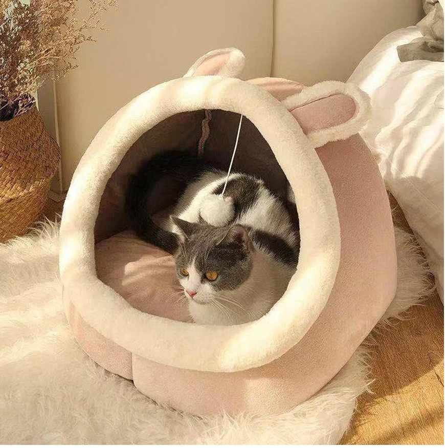 Pink Rabbit Ear Cat Bed