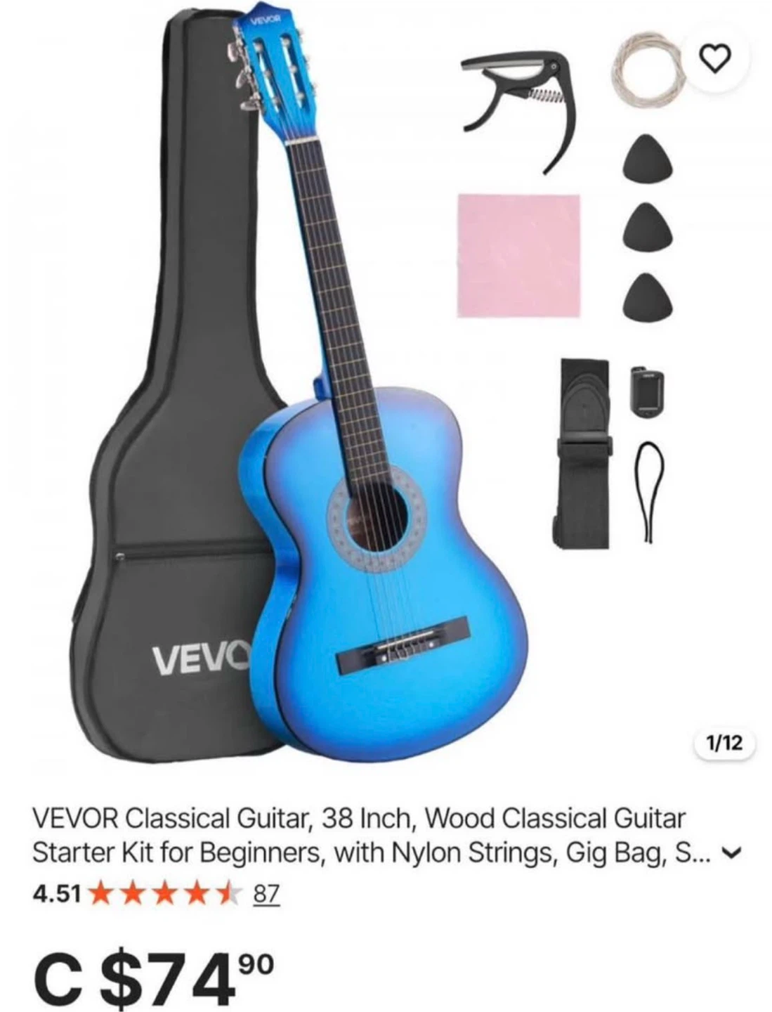 VEVOR 38 Inch Classical Guitar Starter Kit