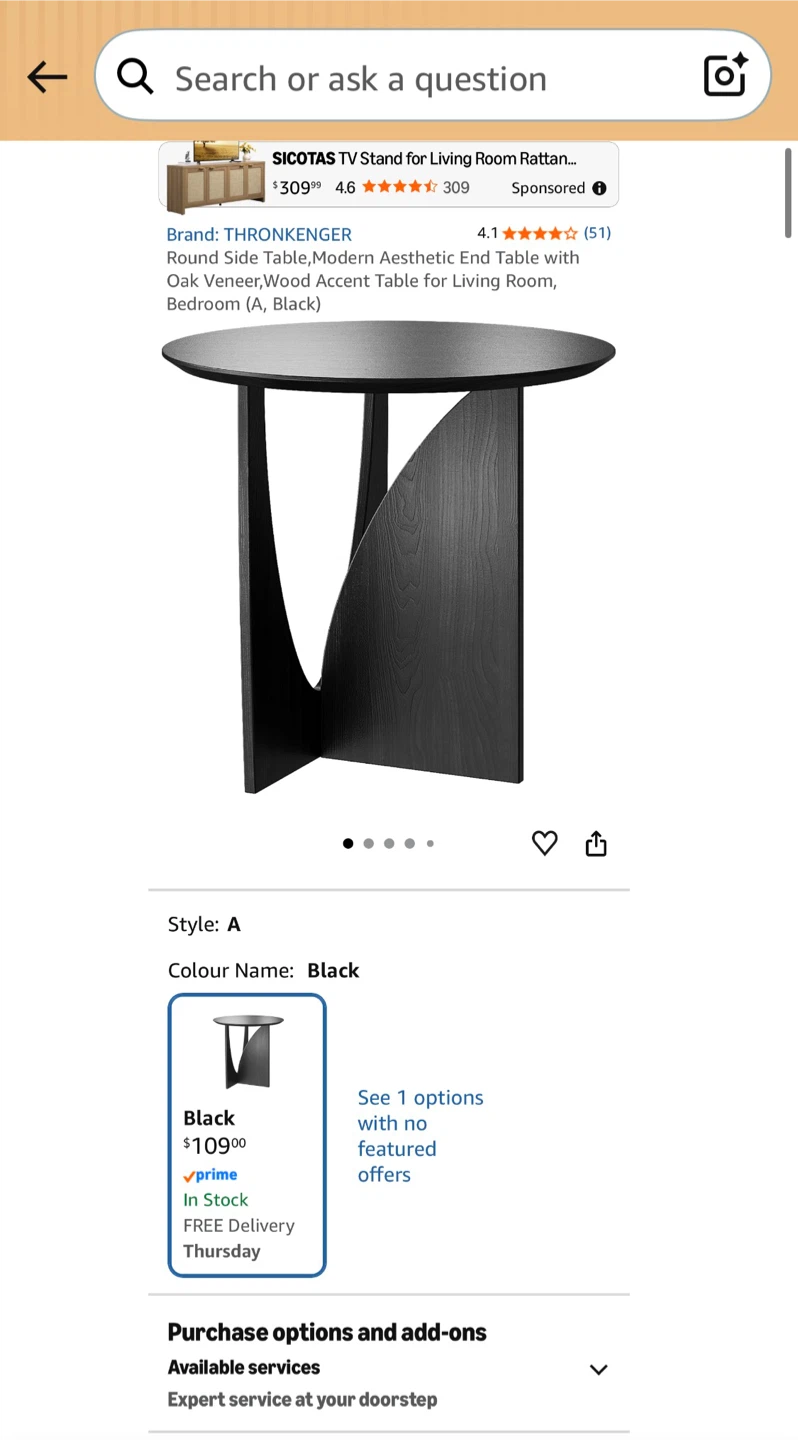 THRONKENGER Modern Black Side Table