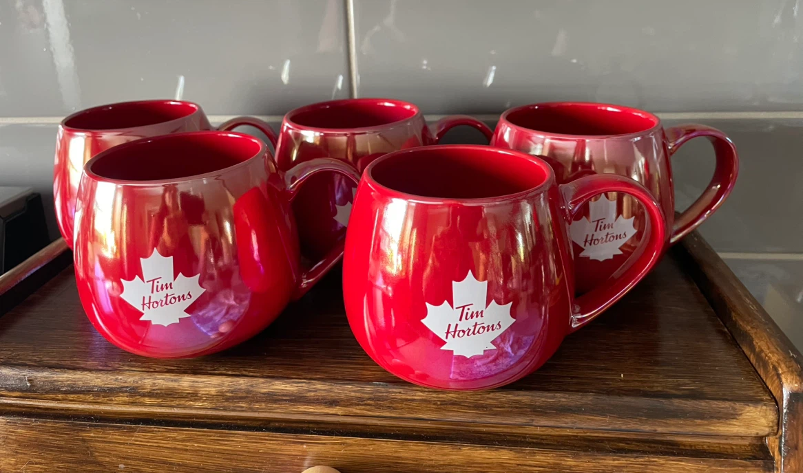 Set of 5 Tim Hortons Red iridescent Mugs