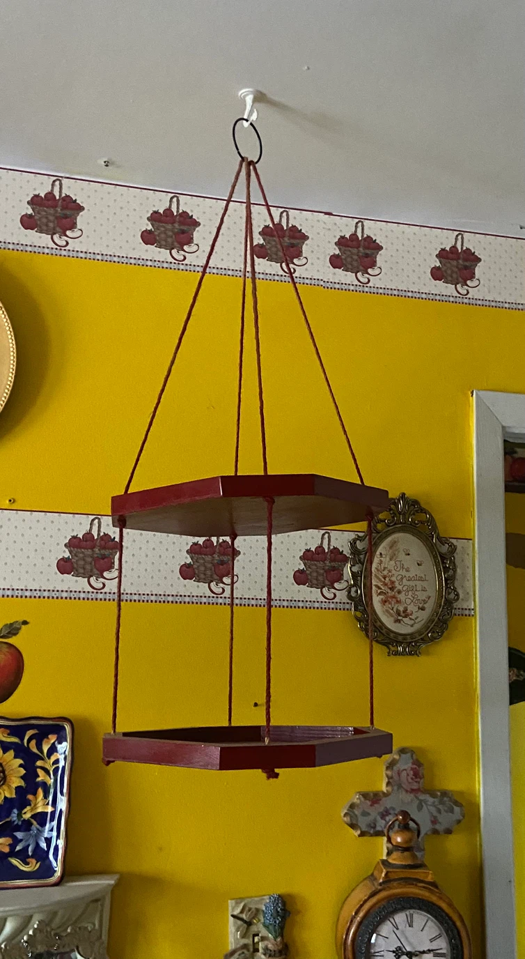 Two-Tier Hanging Hexagonal Wooden Plant Shelf - photo 2