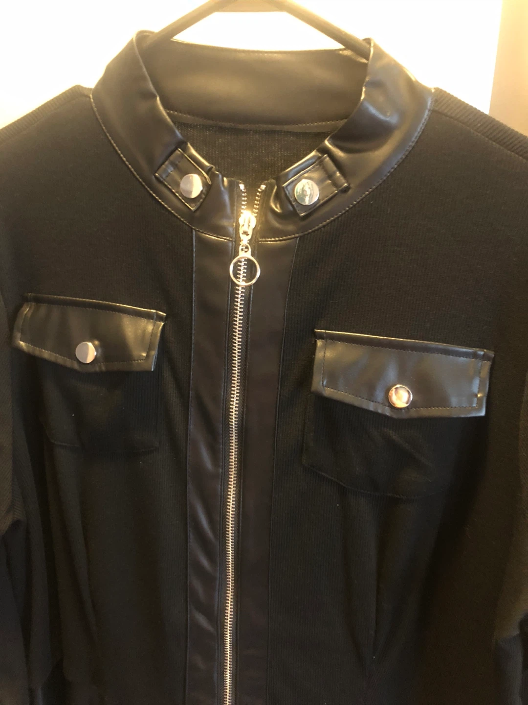 Plus Size Black Faux Leather & Knit Zip-Up Dress - photo 2