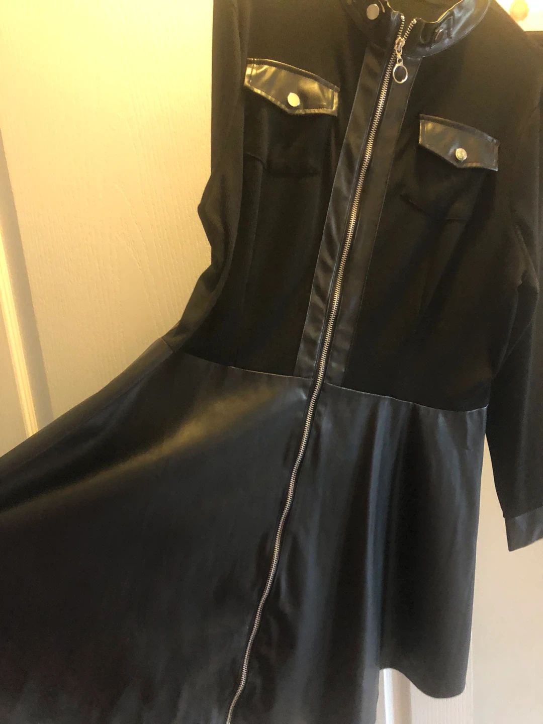 Plus Size Black Faux Leather & Knit Zip-Up Dress - photo 3
