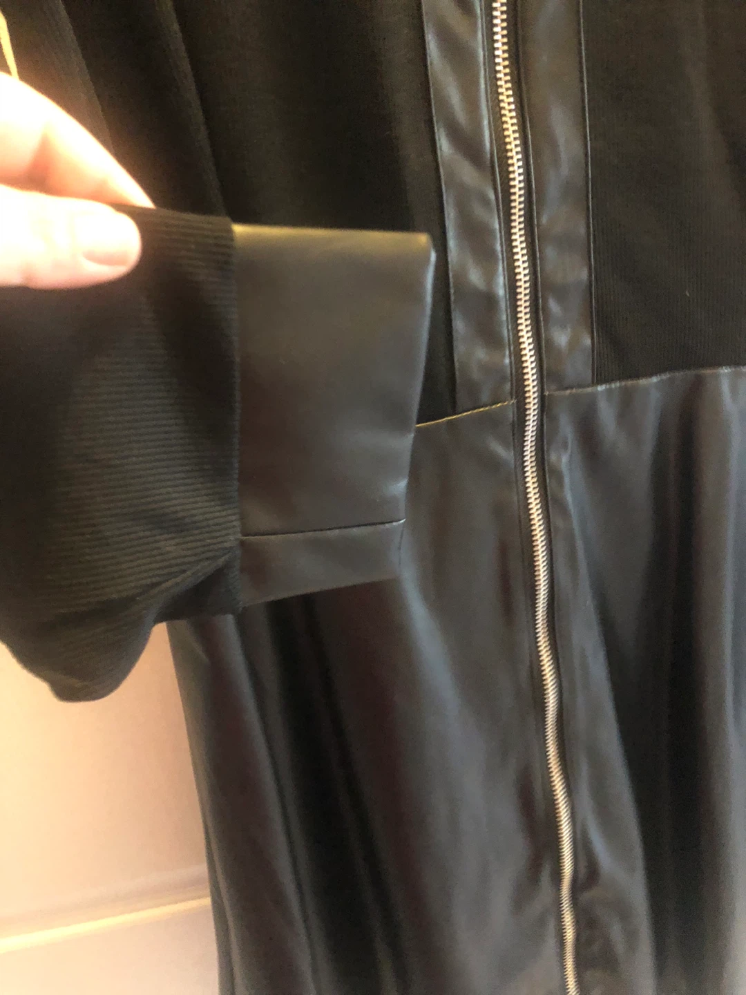 Plus Size Black Faux Leather & Knit Zip-Up Dress - photo 4