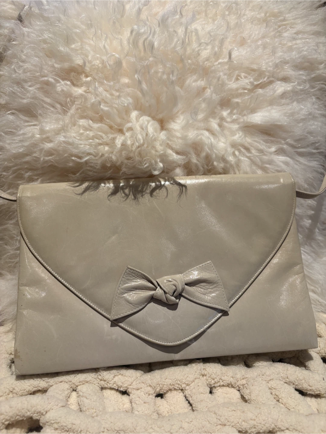 Vintage Beige Bow Shoulder Bag